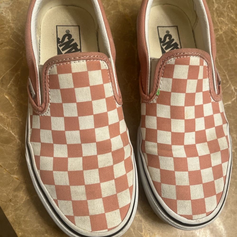 Vans Pink and White Classic Slip-On Sneakers